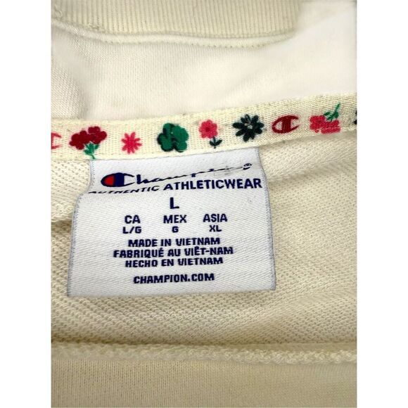 Champion Women’s Large Campus French Terry Crew Neck Sweatshirt Cream Relaxed - Picture 6 of 7